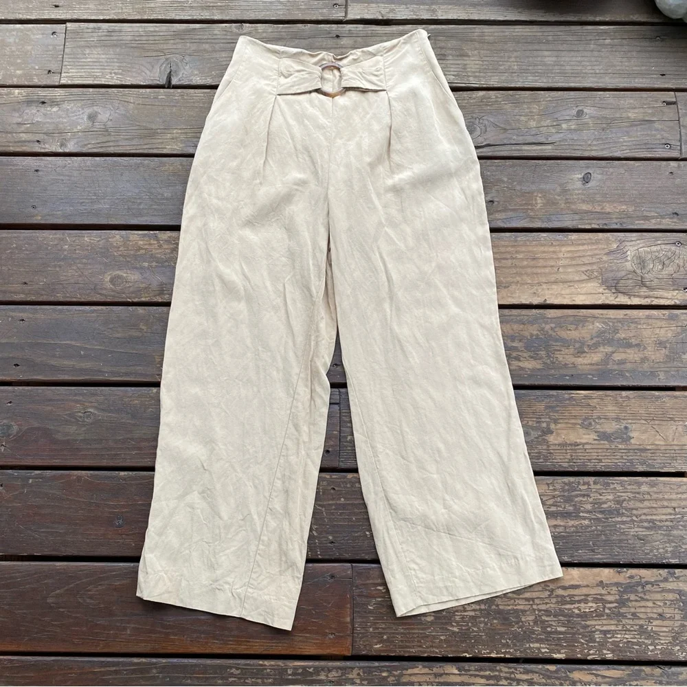 Zara lyocel linen blend wide leg high waisted loose flowy pants